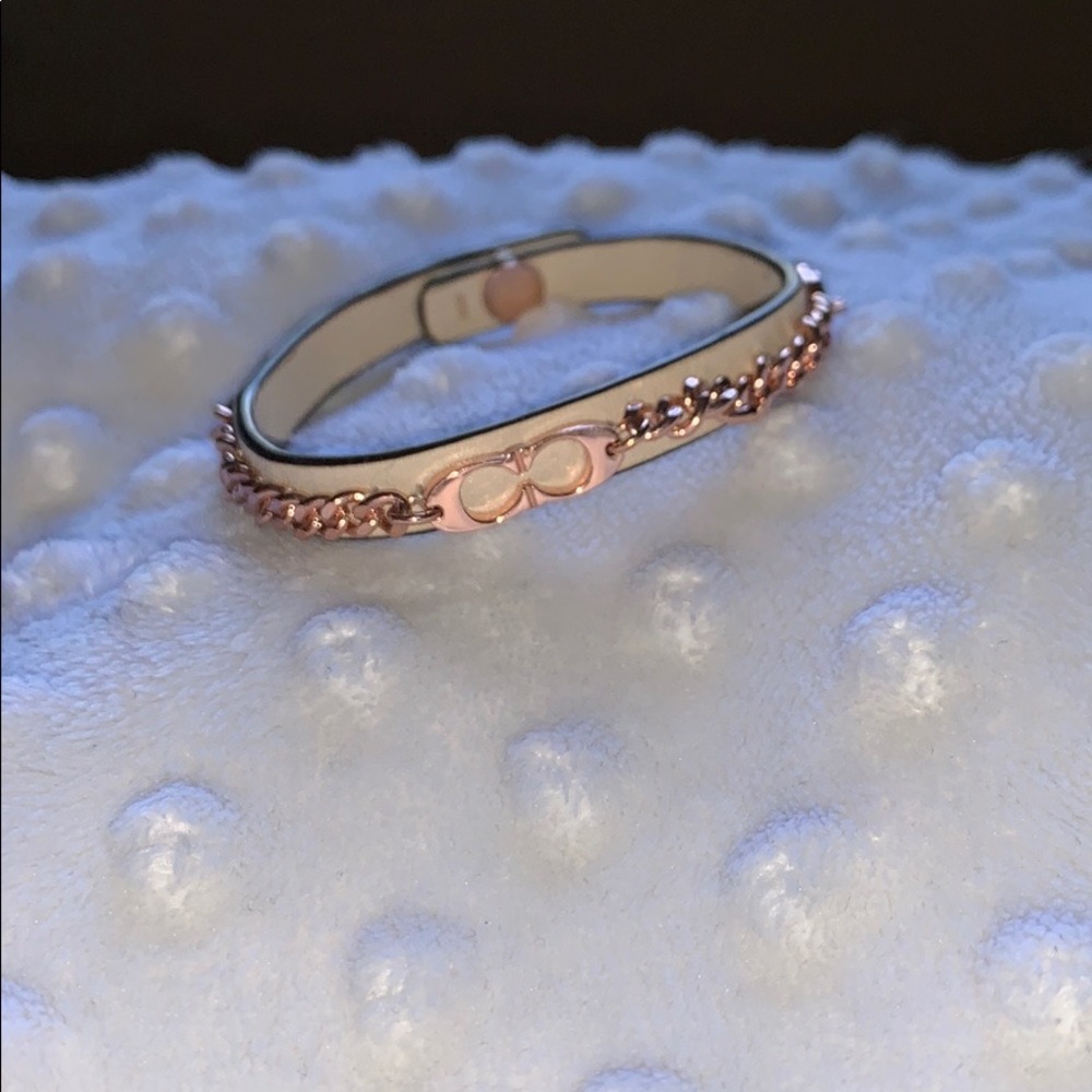 Rose Gold Leather Coach Bracelet